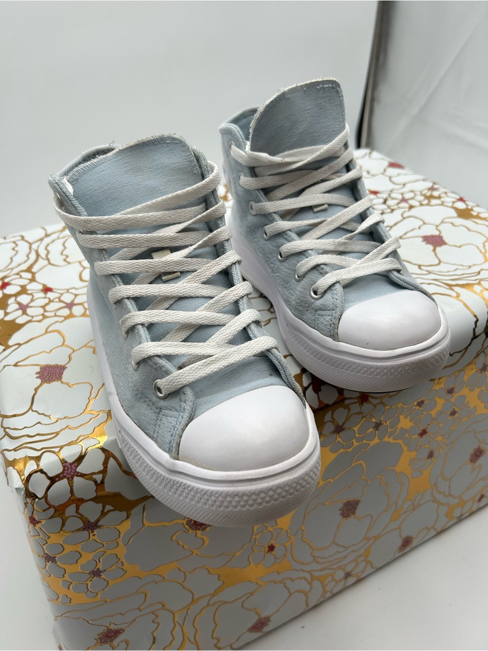 Converse Pale Blue High-Top Canvas Sneakers with White Soles